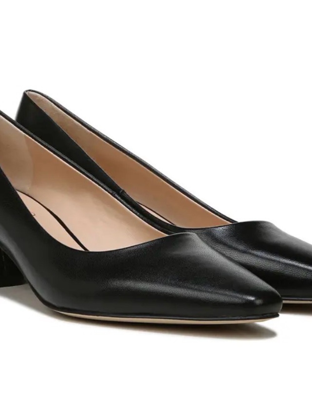 Franco Sarto Black Leather Pointed-Toe Mid Heel Pumps